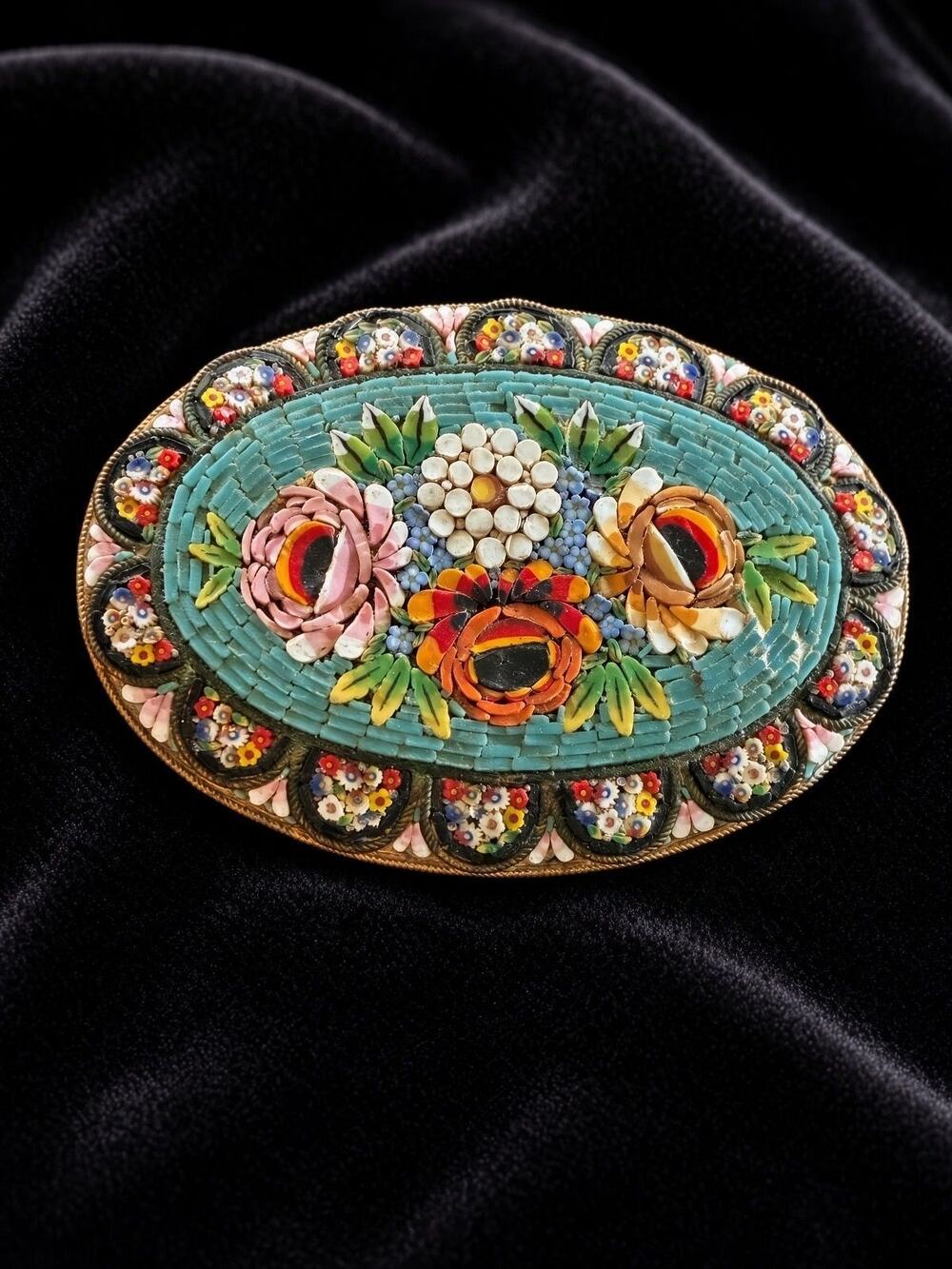 Large Italian Micro Mosaic Brooch